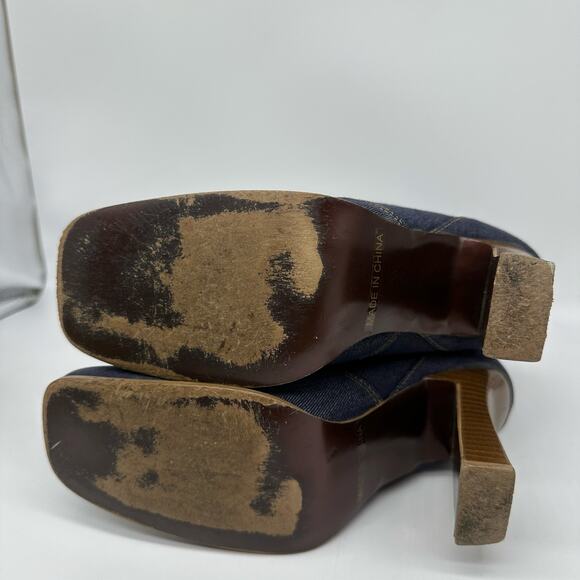 Denim Blue Square Toe Chunky Zipper Booties Womens 6 Y2K Retro - Picture 15 of 15